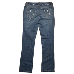 Yom Yom Jeans Womens 7 Straight Leg Distressed High Rise Cotton Medium Wash